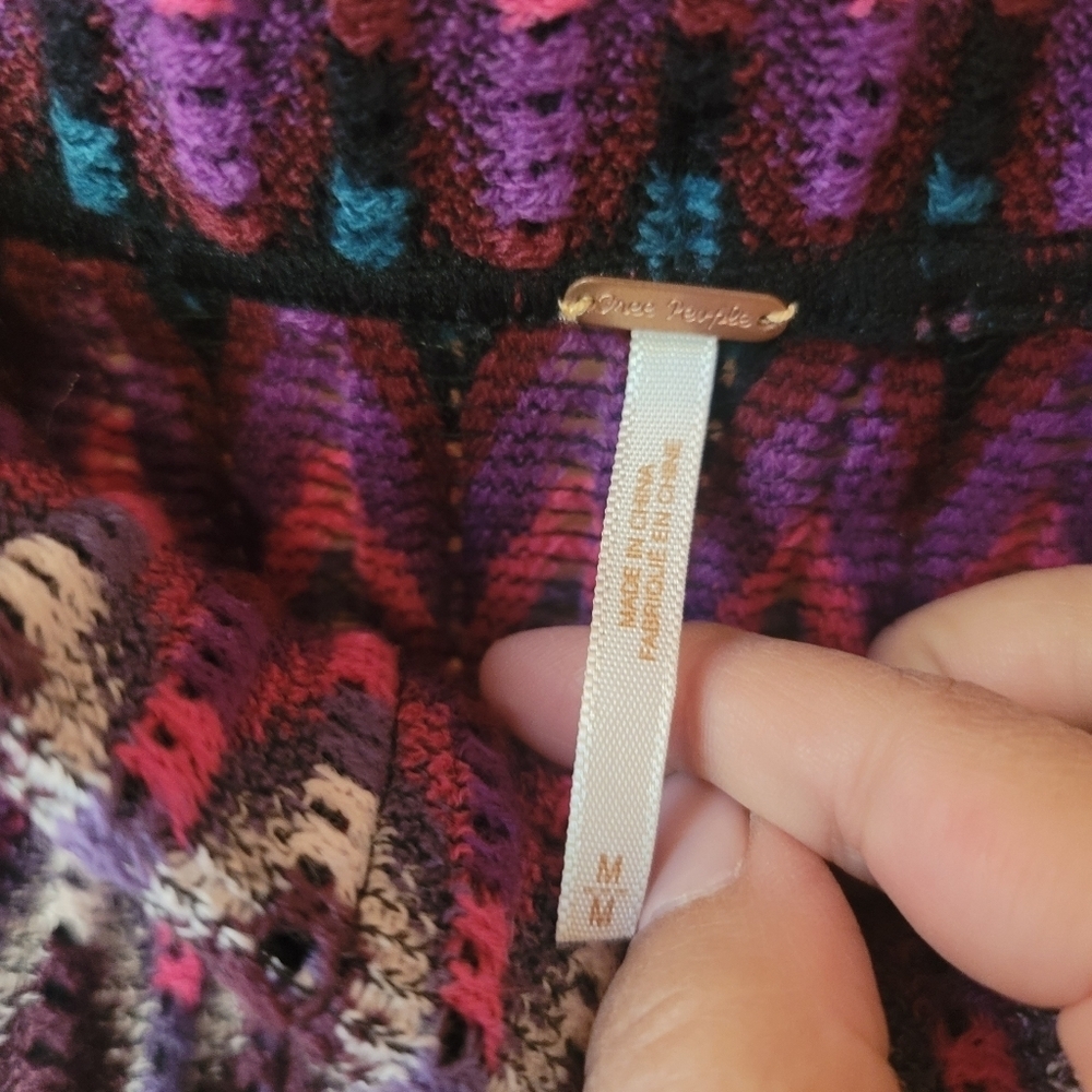 Free People, Chevron Knit Sweater Skirt, Purple/Pink/Peacock Blue/White. Size M‎ - Picture 5 of 6